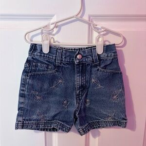 Vintage Levi's Dark Blue Denim Shorts with Floral Embroidery